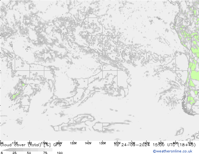 Cloud cover (total) GFS Tu 24.09.2024 15 UTC