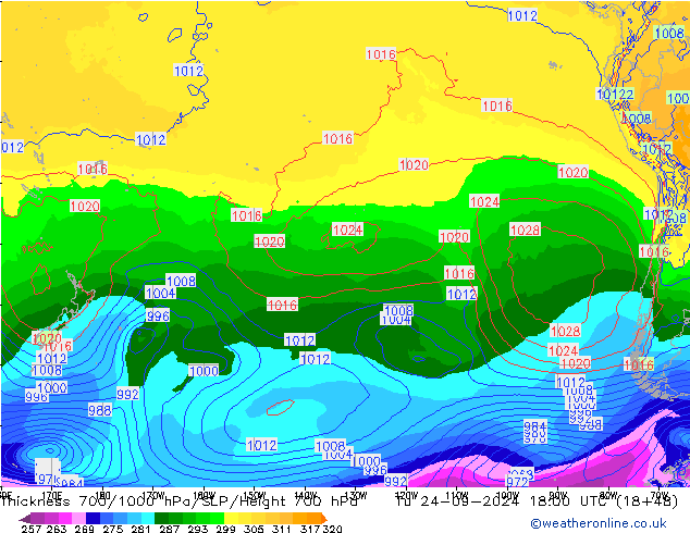 Thck 700-1000 hPa GFS mar 24.09.2024 18 UTC