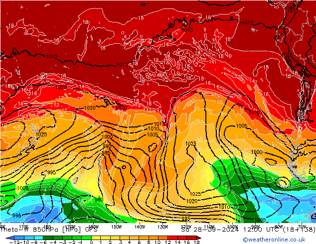 Theta-W 850hPa GFS sab 28.09.2024 12 UTC