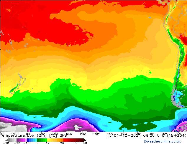 Temperature Low (2m) GFS Tu 01.10.2024 06 UTC