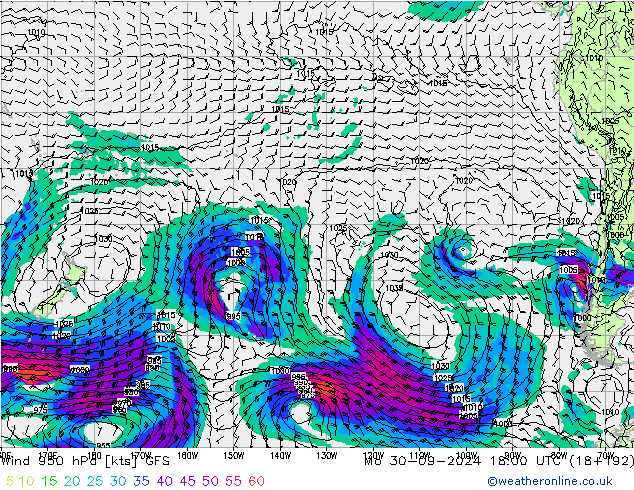 Vento 950 hPa GFS Seg 30.09.2024 18 UTC