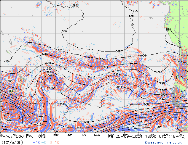 V-Adv. 500 hPa GFS śro. 25.09.2024 18 UTC