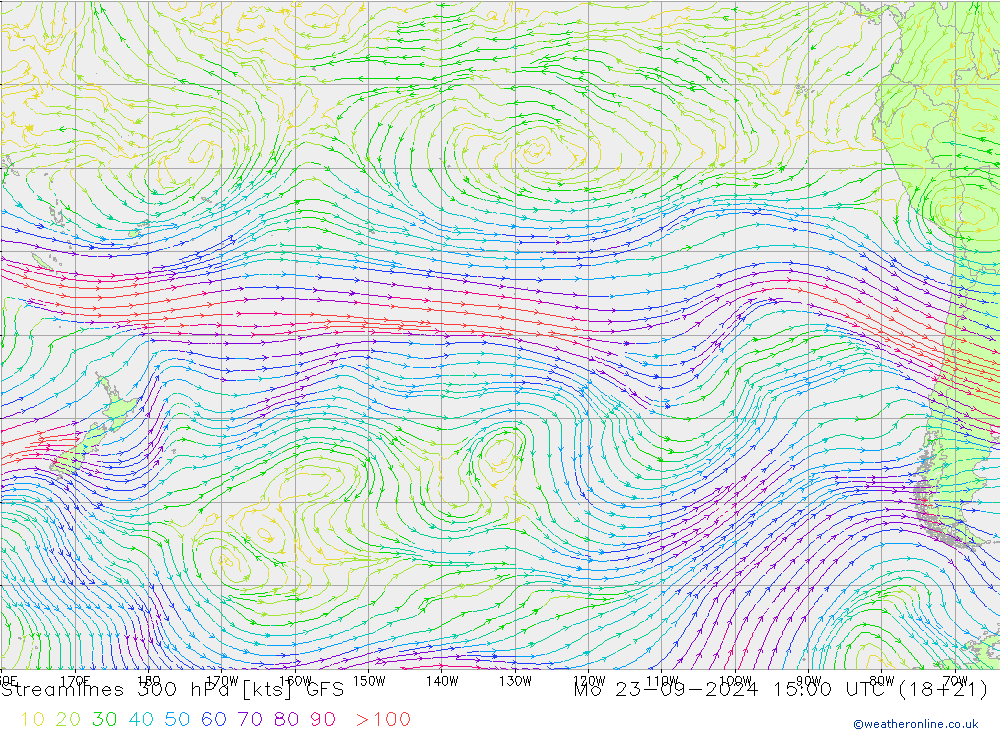 Stroomlijn 300 hPa GFS ma 23.09.2024 15 UTC