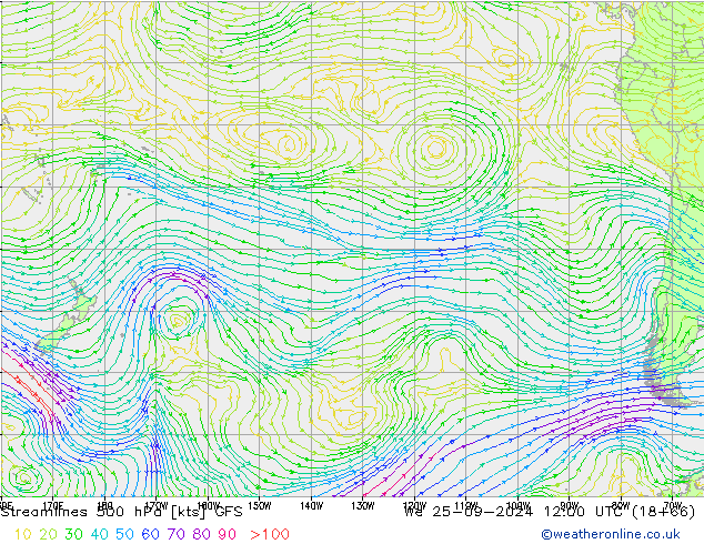 Streamlines 500 hPa GFS We 25.09.2024 12 UTC