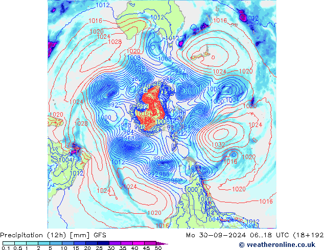 Precipitation (12h) GFS Po 30.09.2024 18 UTC