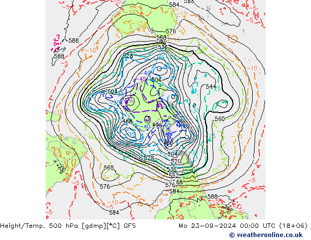 Yükseklik/Sıc. 500 hPa GFS Pzt 23.09.2024 00 UTC