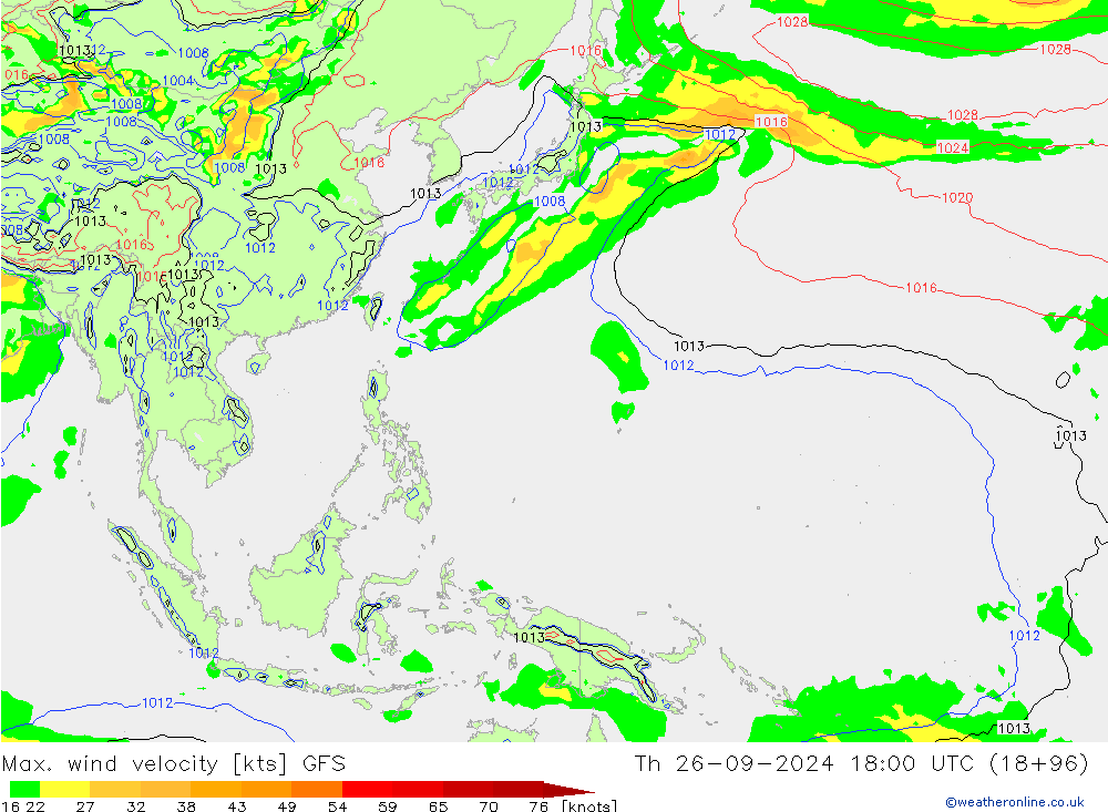 Max. wind velocity GFS jue 26.09.2024 18 UTC