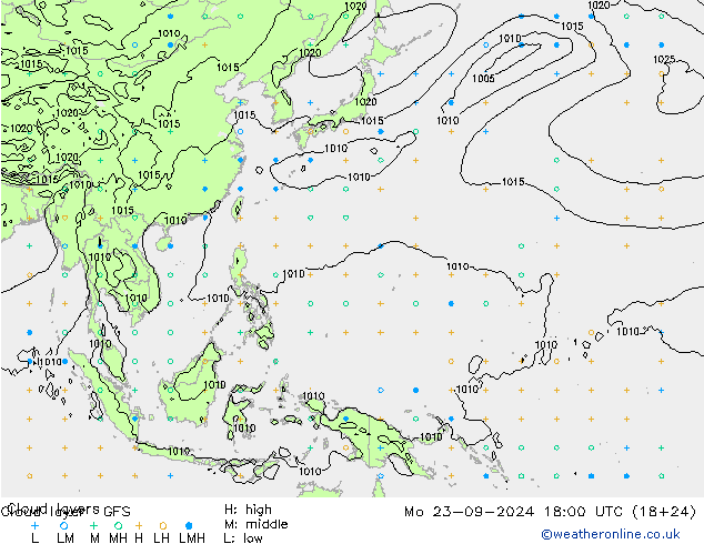 Cloud layer GFS Mo 23.09.2024 18 UTC