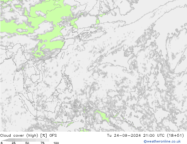 Wolken (hohe) GFS Di 24.09.2024 21 UTC