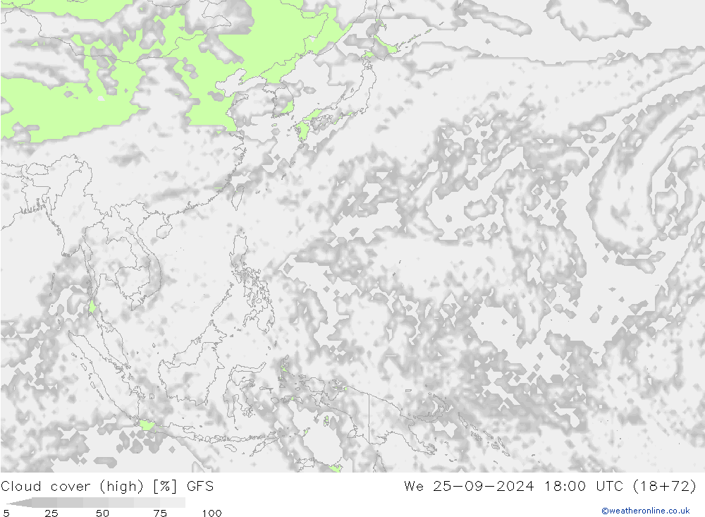 Bulutlar (yüksek) GFS Çar 25.09.2024 18 UTC