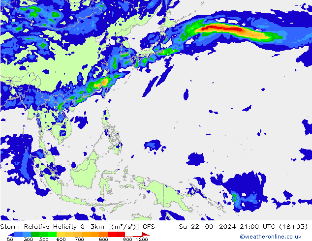 Storm Relative Helicity GFS Вс 22.09.2024 21 UTC