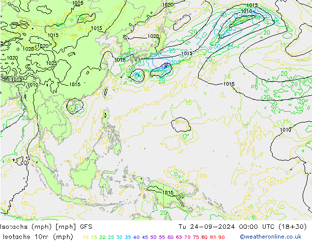 Isotachs (mph) GFS mar 24.09.2024 00 UTC