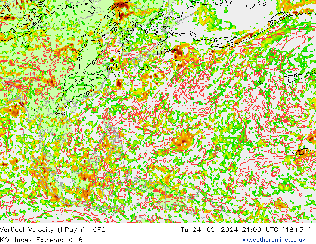 Convection-Index GFS вт 24.09.2024 21 UTC