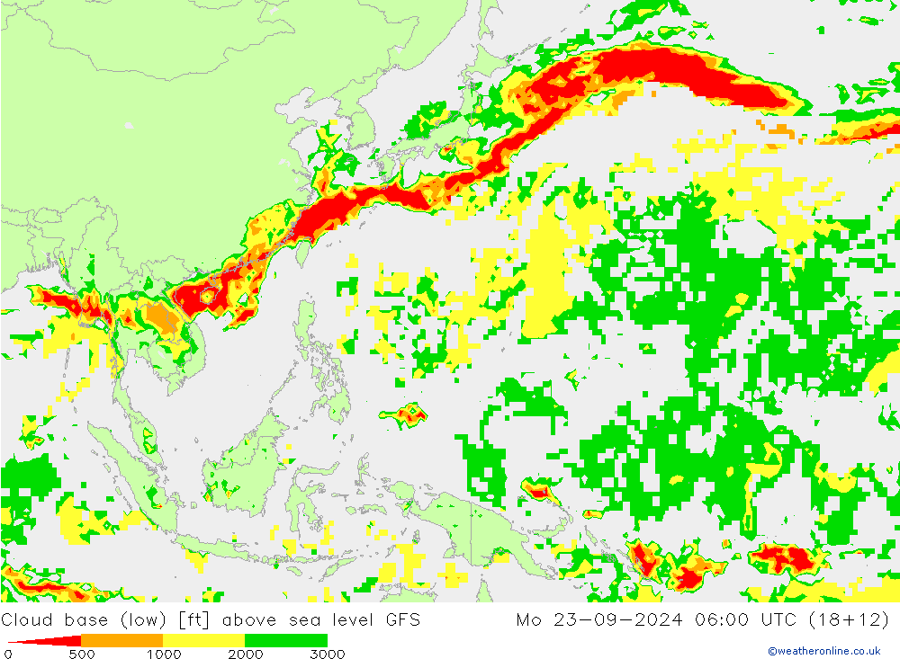 Cloud base (low) GFS пн 23.09.2024 06 UTC