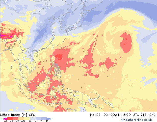 Lifted Index GFS pon. 23.09.2024 18 UTC