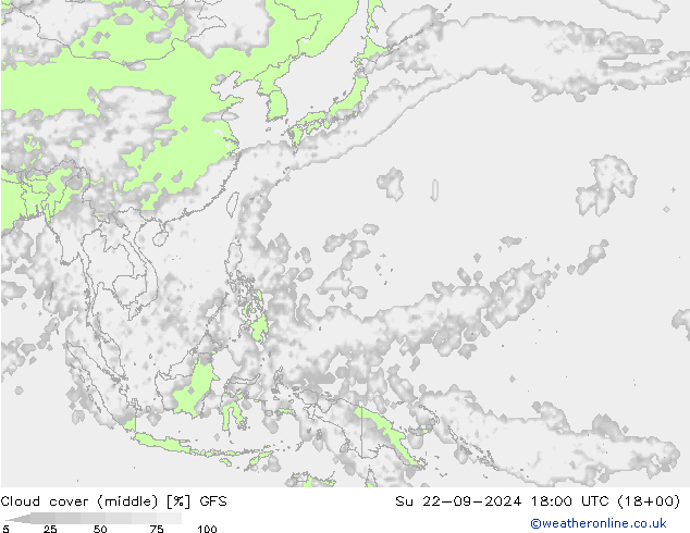 Cloud cover (middle) GFS Su 22.09.2024 18 UTC