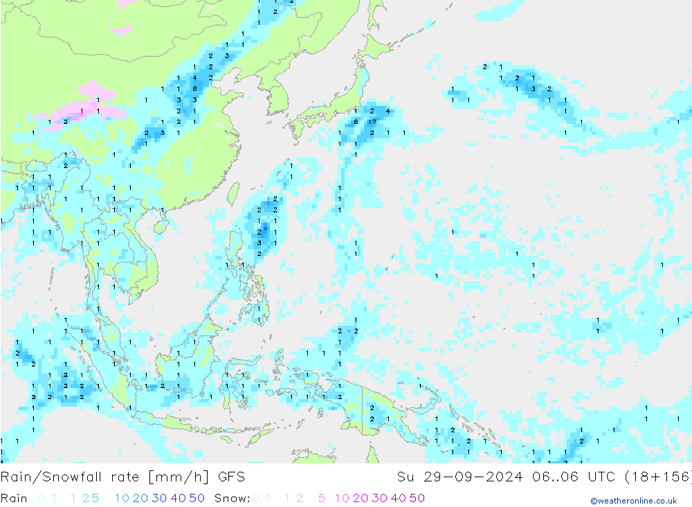 Rain/Snowfall rate GFS Su 29.09.2024 06 UTC