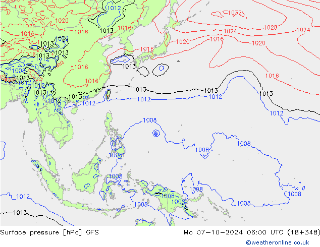 Surface pressure GFS Mo 07.10.2024 06 UTC