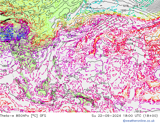 Theta-e 850hPa GFS Paz 22.09.2024 18 UTC