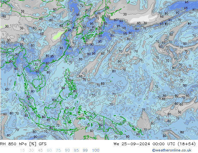 RH 850 hPa GFS  25.09.2024 00 UTC