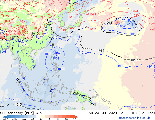 Tendenza di Pressione GFS dom 29.09.2024 18 UTC