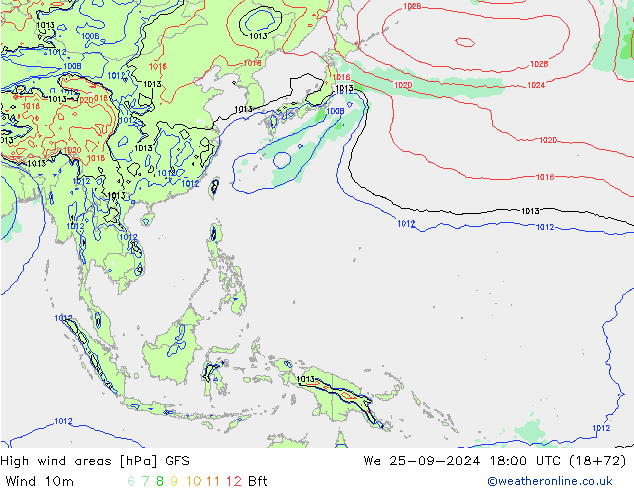 High wind areas GFS St 25.09.2024 18 UTC