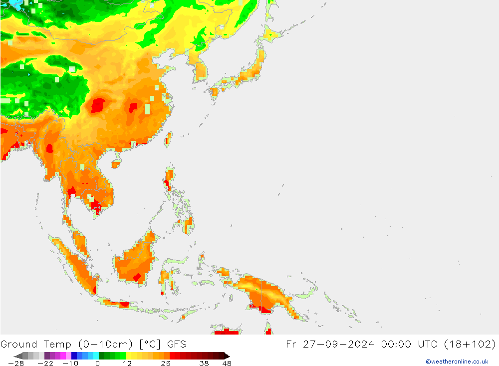 Temperatur 0-10 cm GFS Fr 27.09.2024 00 UTC