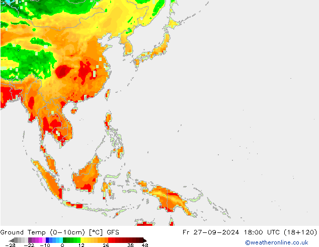 temp. mín./solo (0-10cm) GFS Sex 27.09.2024 18 UTC