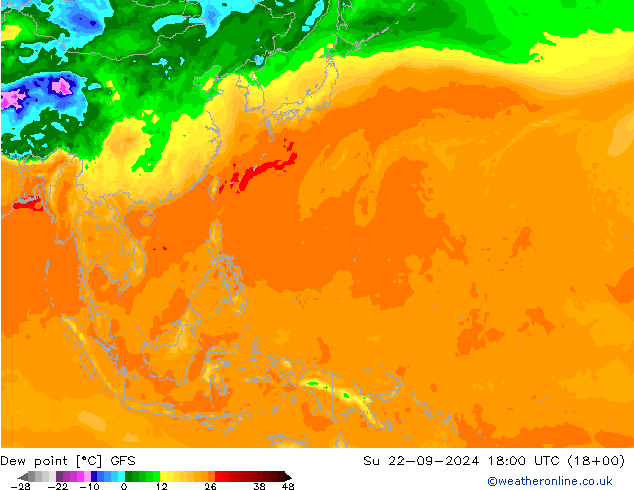 Çiğ Noktası GFS Paz 22.09.2024 18 UTC