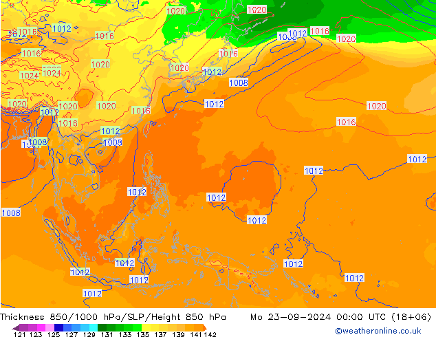 Thck 850-1000 гПа GFS пн 23.09.2024 00 UTC