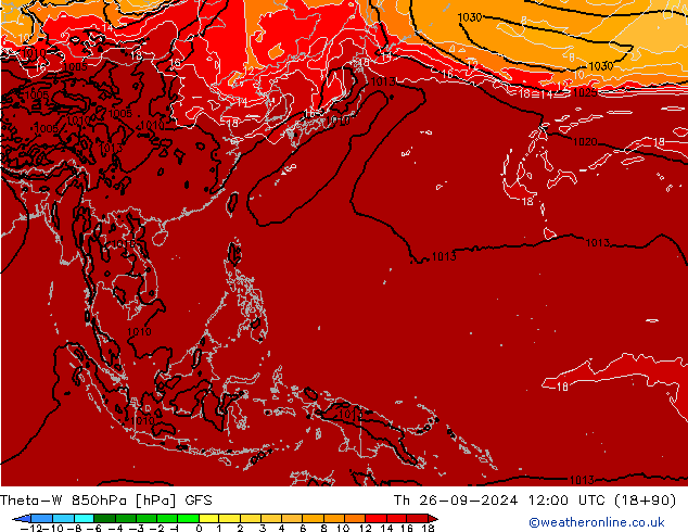 Theta-W 850hPa GFS do 26.09.2024 12 UTC