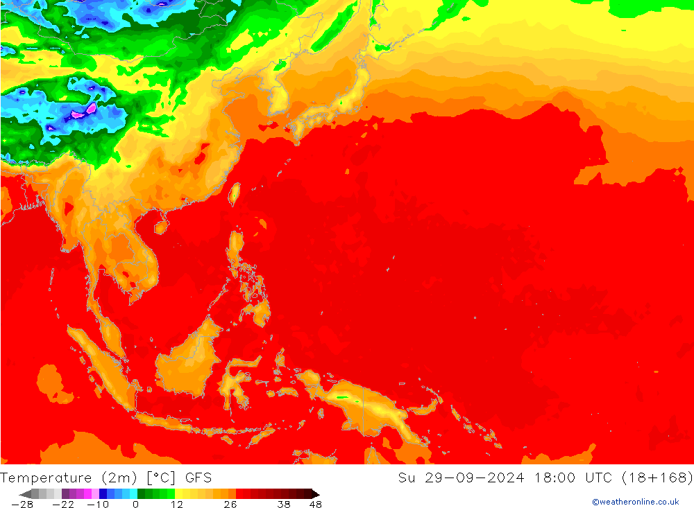 Sıcaklık Haritası (2m) GFS Paz 29.09.2024 18 UTC