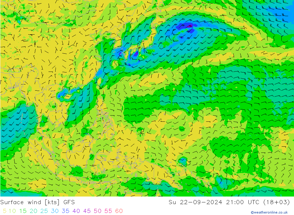 Surface wind GFS Su 22.09.2024 21 UTC