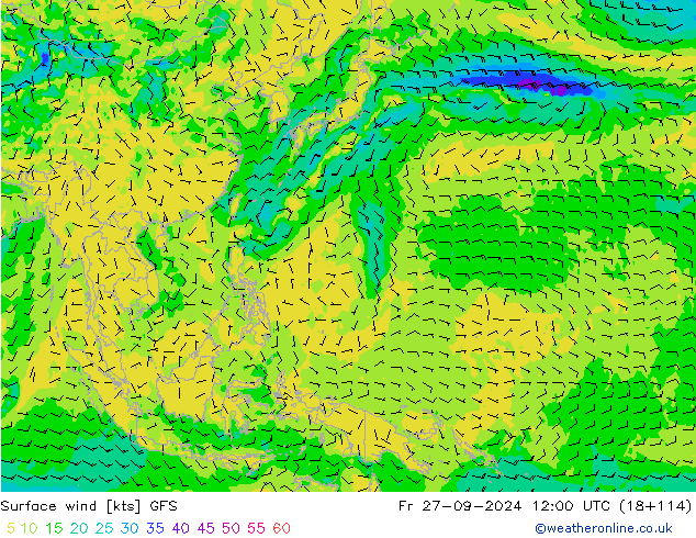 Vent 10 m GFS ven 27.09.2024 12 UTC