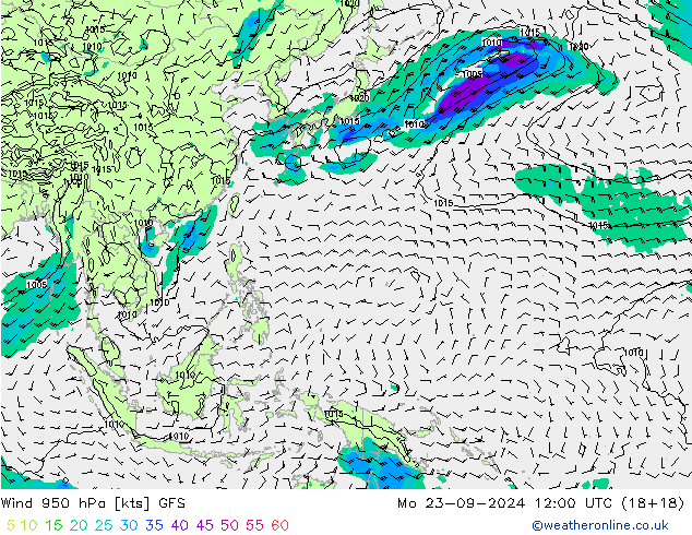 Wind 950 hPa GFS ma 23.09.2024 12 UTC