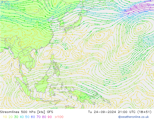 Stromlinien 500 hPa GFS Di 24.09.2024 21 UTC