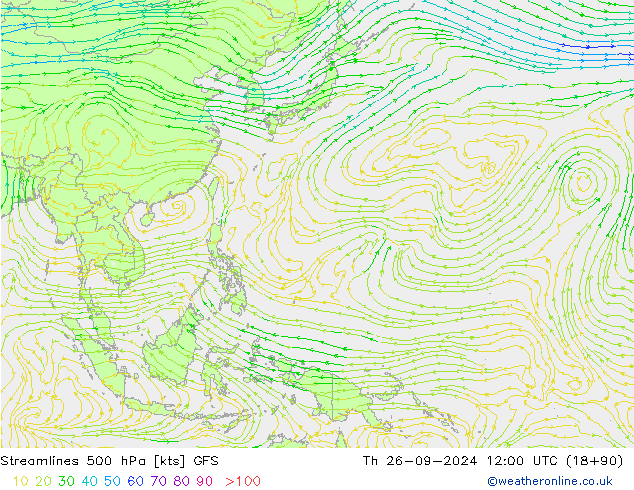 Streamlines 500 hPa GFS Th 26.09.2024 12 GMT