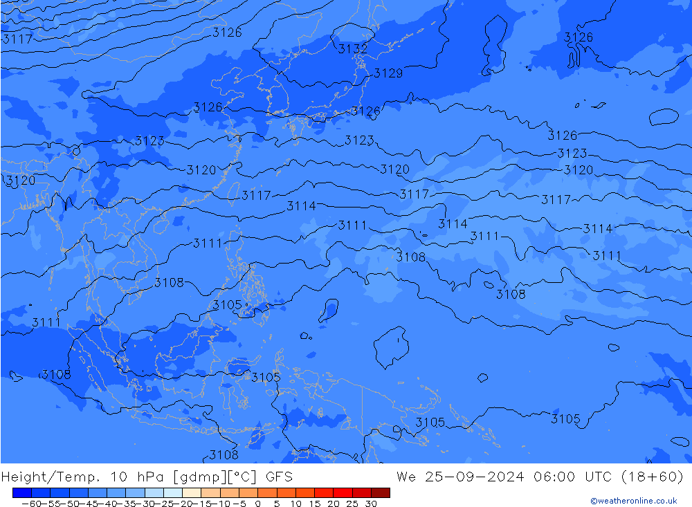 Geop./Temp. 10 hPa GFS mié 25.09.2024 06 UTC