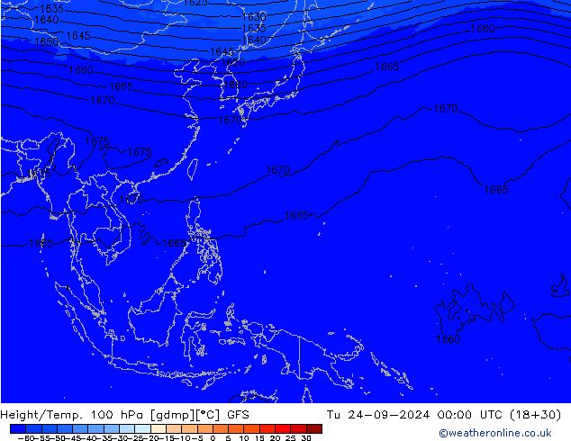 Height/Temp. 100 hPa GFS wto. 24.09.2024 00 UTC