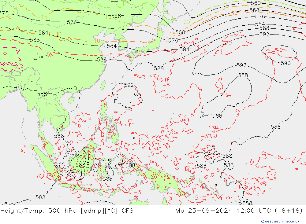 Height/Temp. 500 hPa GFS Mo 23.09.2024 12 UTC