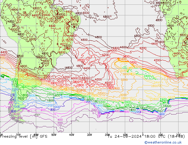 Zero termico GFS mar 24.09.2024 18 UTC