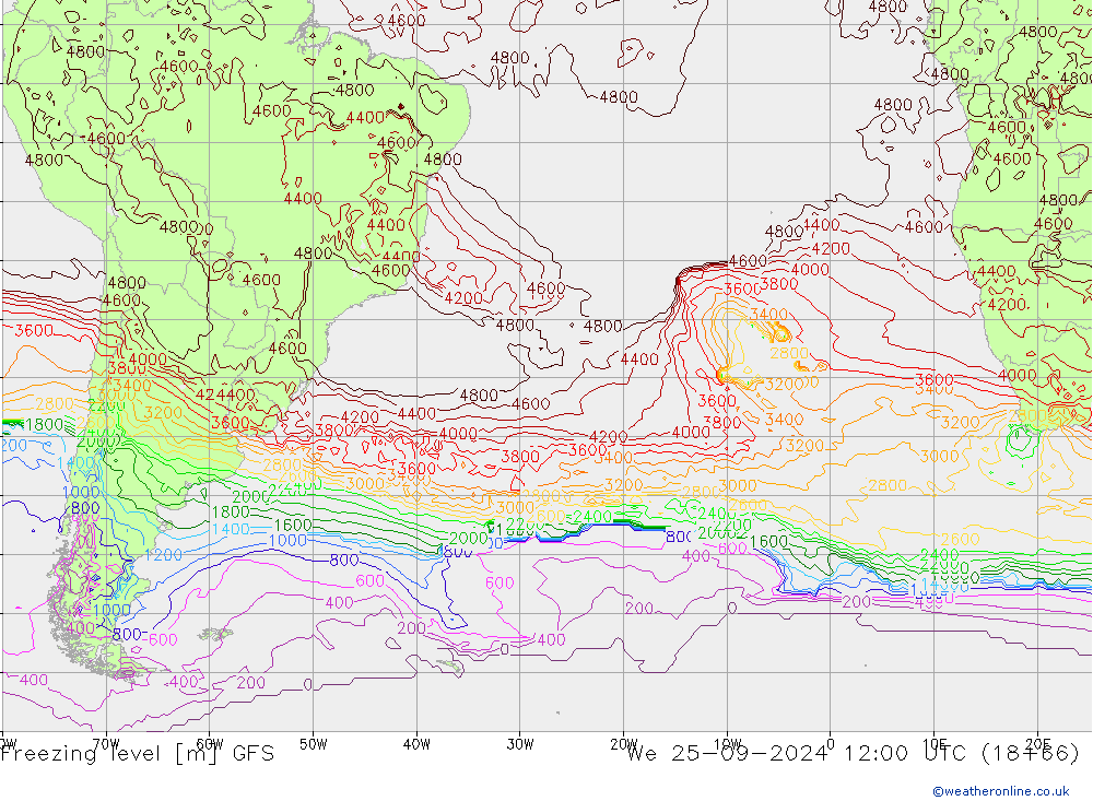 Freezing level GFS St 25.09.2024 12 UTC