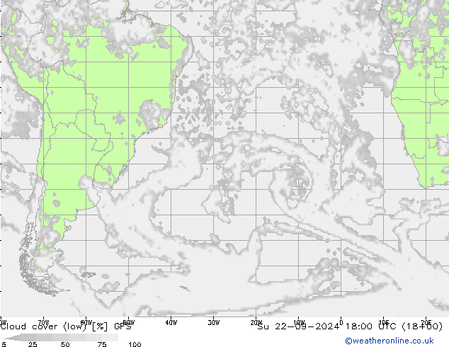 Cloud cover (low) GFS Su 22.09.2024 18 UTC