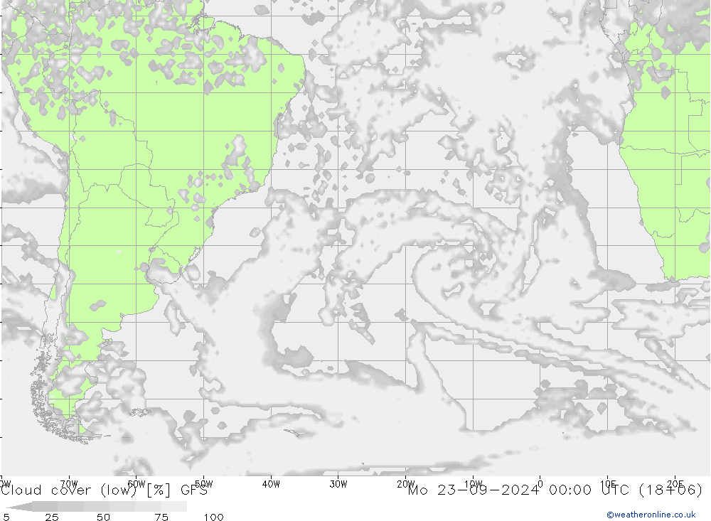 Cloud cover (low) GFS Mo 23.09.2024 00 UTC