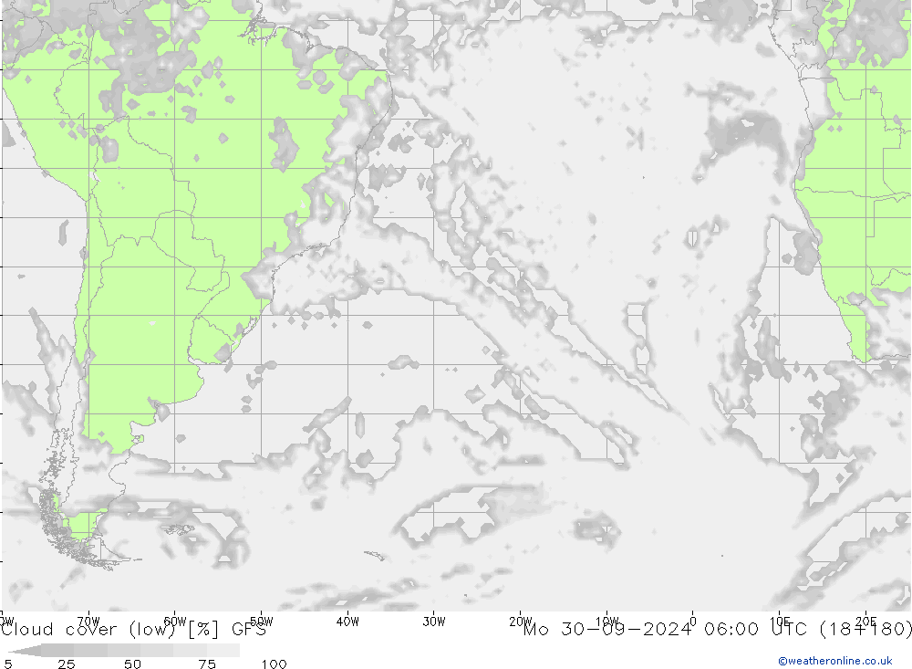 zachmurzenie (niskie) GFS pon. 30.09.2024 06 UTC