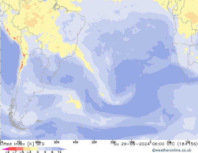 Lifted Index GFS Su 29.09.2024 06 UTC