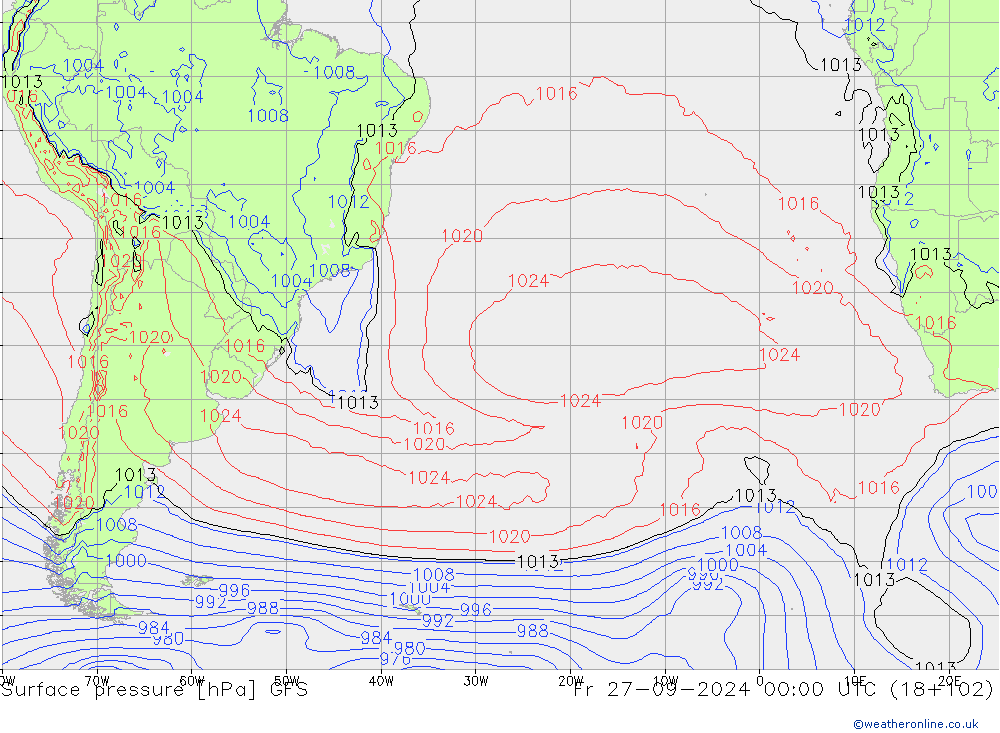 Luchtdruk (Grond) GFS vr 27.09.2024 00 UTC