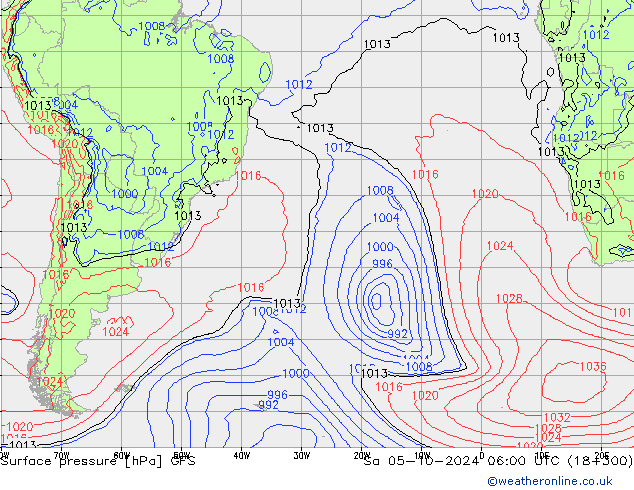 Pressione al suolo GFS sab 05.10.2024 06 UTC