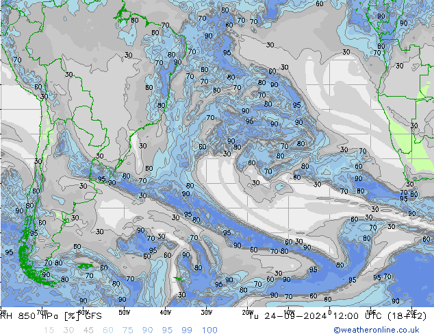 RH 850 hPa GFS Di 24.09.2024 12 UTC