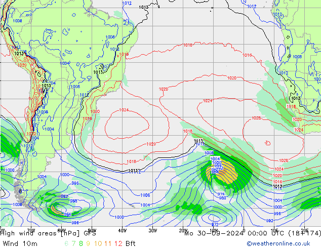 High wind areas GFS  30.09.2024 00 UTC